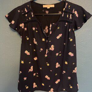 Loft women's XS Petite summer blouse, navy with daisies